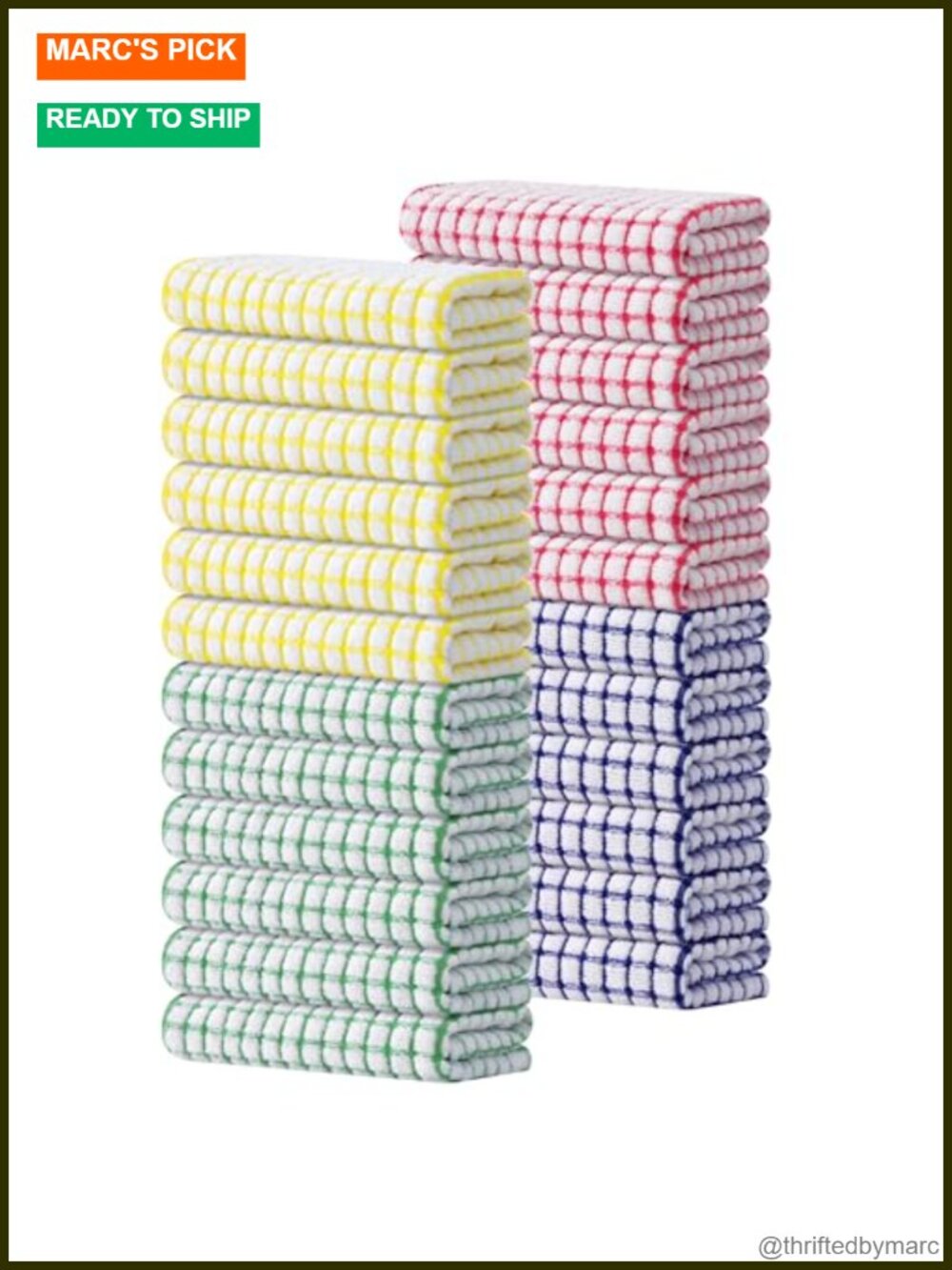Cotton Terry Kitchen Towels 24 Pack Plaid Weave Dish Cloths 16x25 Absorbent